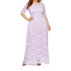 Womens Floral Lace 2/3 Sleeves Maxi Dress Plus Siz